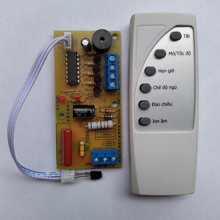 Mạch quạt điều khiển từ xa + điều khiển 6 NÚT biến quạt thường thành quạt điều khiển từ xa LOẠI TỐT TIẾNG VIỆT