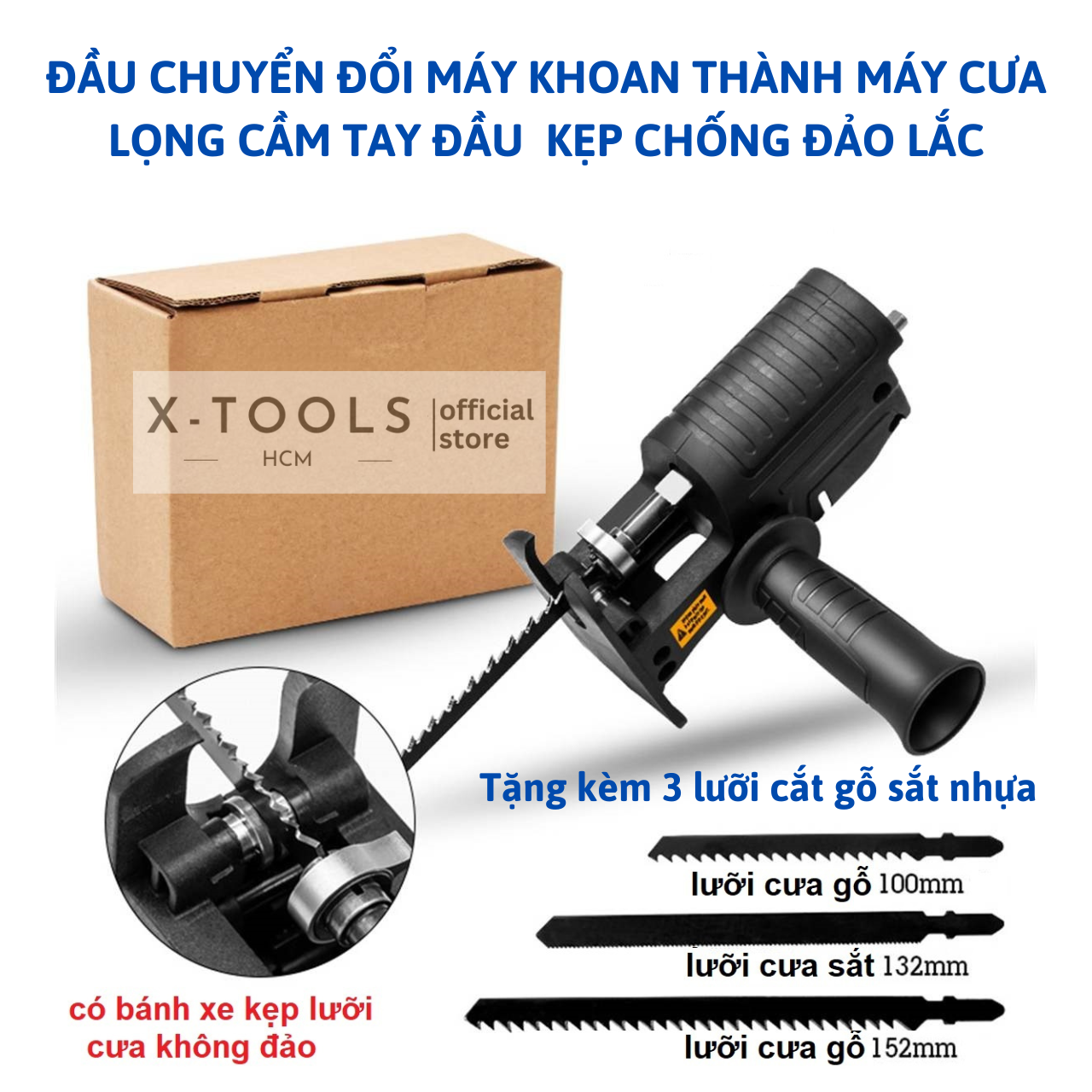 Bộ chuyển đổi máy khoan thành máy cưa kèm 9 lưỡi cưa gắn máy khoan cưa sắt gỗ kim loại nhựa, đầu chuyển lưỡi cưa cho máy khoan điện khoan pin,  lưỡi cưa gắn máy khoan cầm tay
