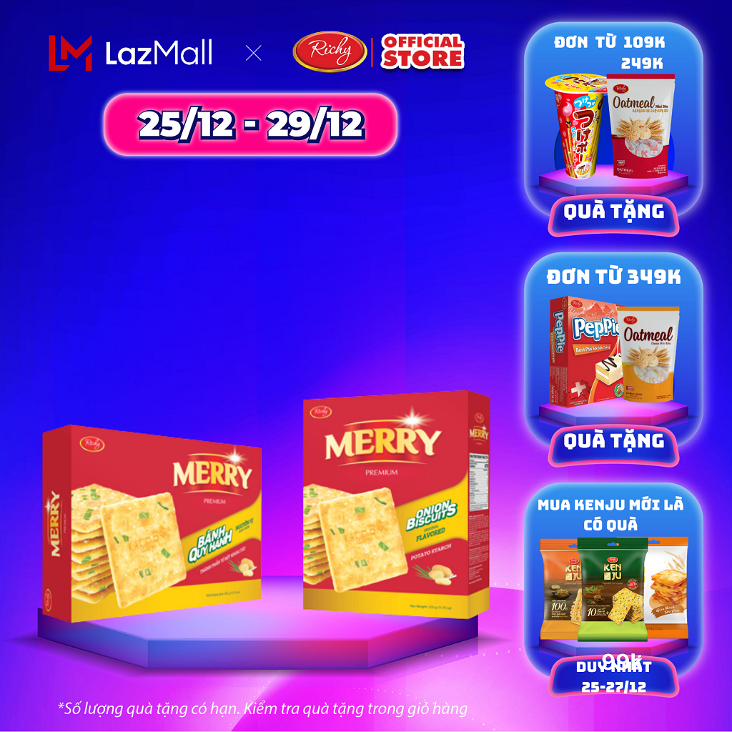 [SALE CUỐI NĂM 25-29/12] Bánh quy Richy Merry hành 333g - Date mới T10/2024