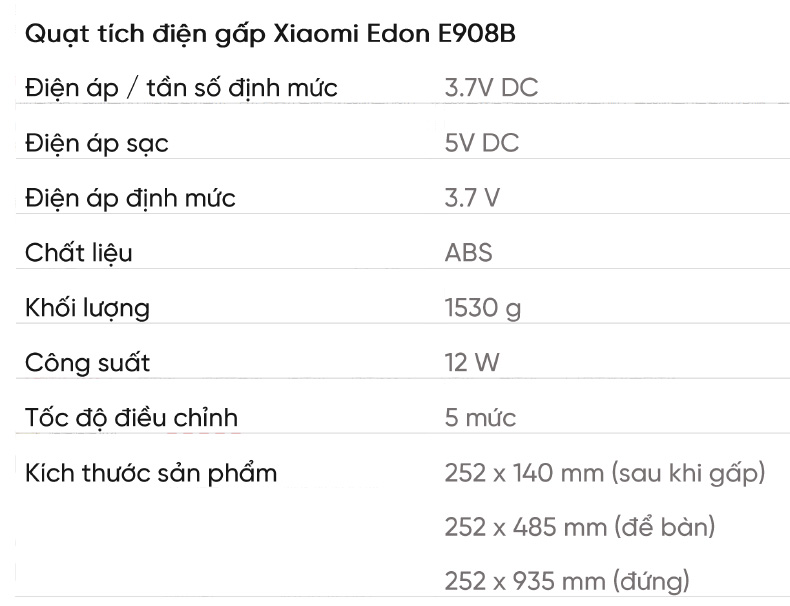 Quạt tích điện gấp Xiaomi Edon E908B