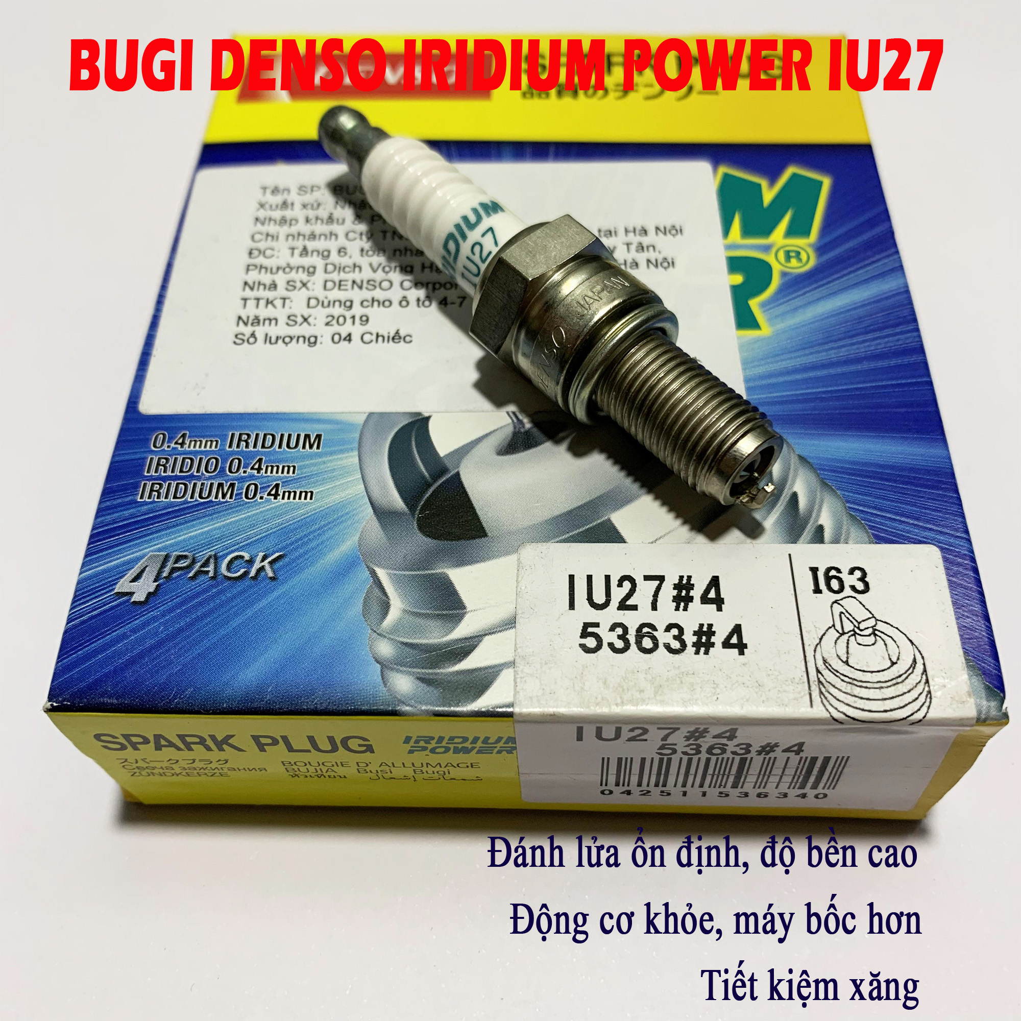 Bugi xe máy Denso Iridium Power IU27 , Bugi chân dài dành cho Winner Sonic Exciter150 Raider Satria CBR150 R15 FZ150 SH150i GSX Ninja300 Z1000 Z800
