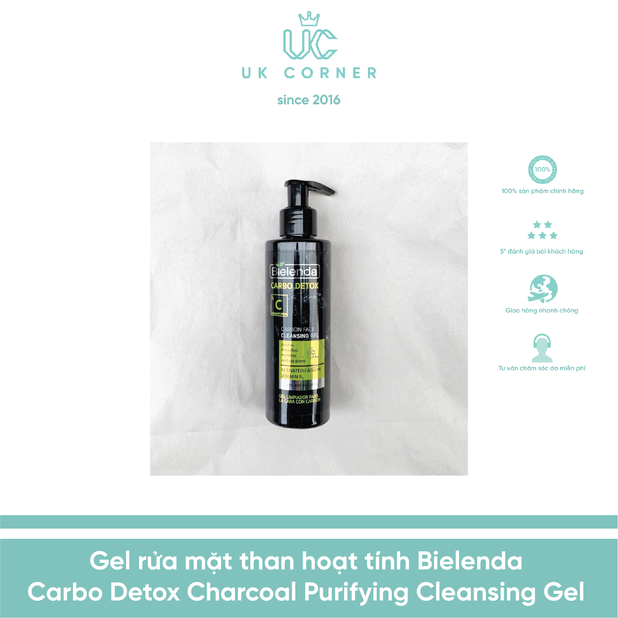 Sữa rửa mặt than hoạt tính Bielenda Carbo Detox Charcoal Purifying Cleansing Gel 195g