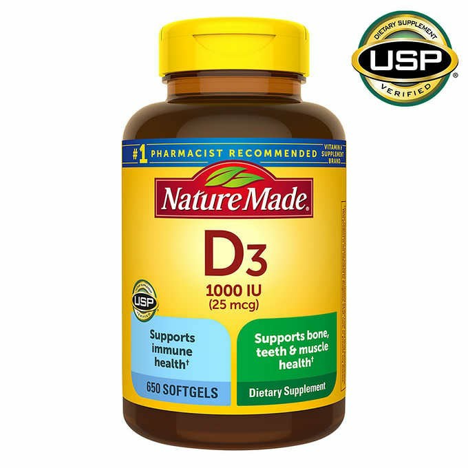 Nature made viên uống hỗ trợ xương khớp bổ sung vitamin d3 1000 iu 650 viên