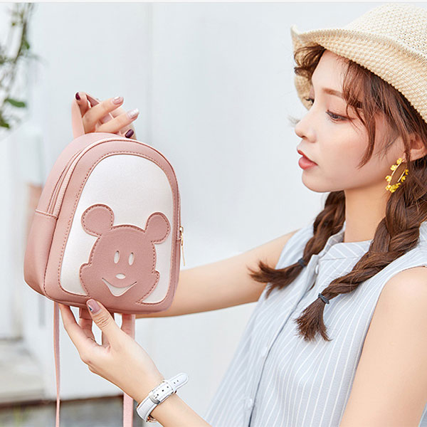 Balo nữ da nhỏ mini dây đa năng hình gấu đáng yêu đi chơi