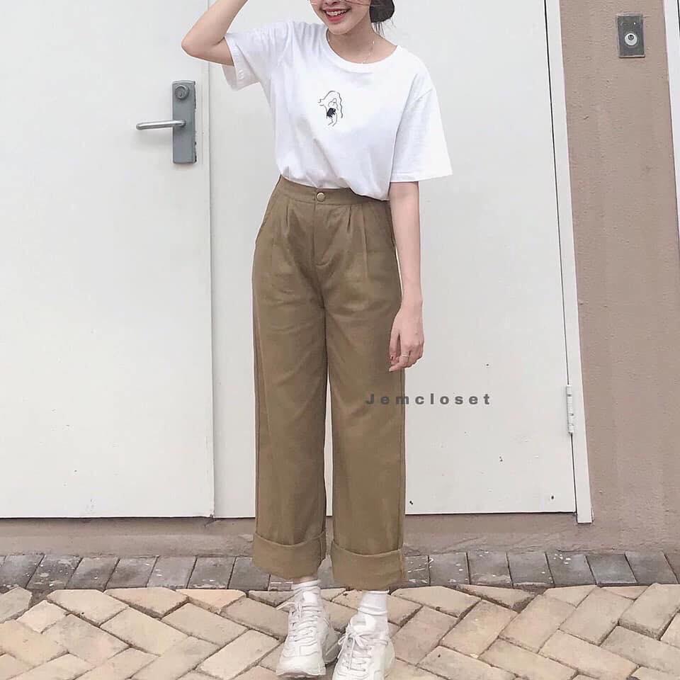 [HCM]QUẦN KAKI ỐNG RỘNG LƯNG CAO