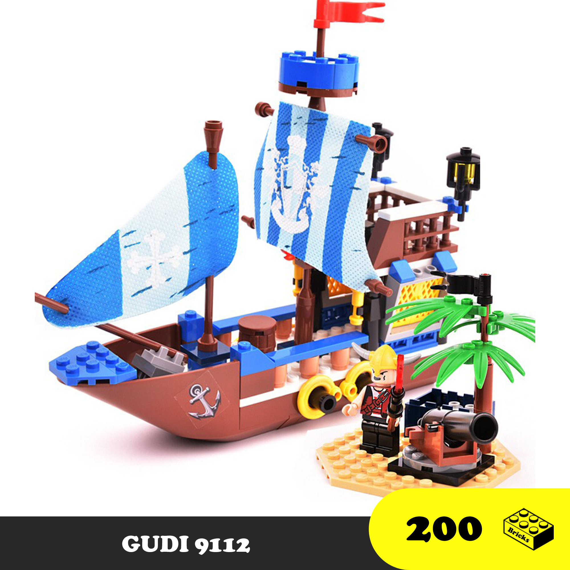 Đồ chơi Lego Lắp ráp thuyền Cướp biển Mini, Gudi 9112 Pirates Serie, Xếp hình thông minh [200 Mảnh ghép]