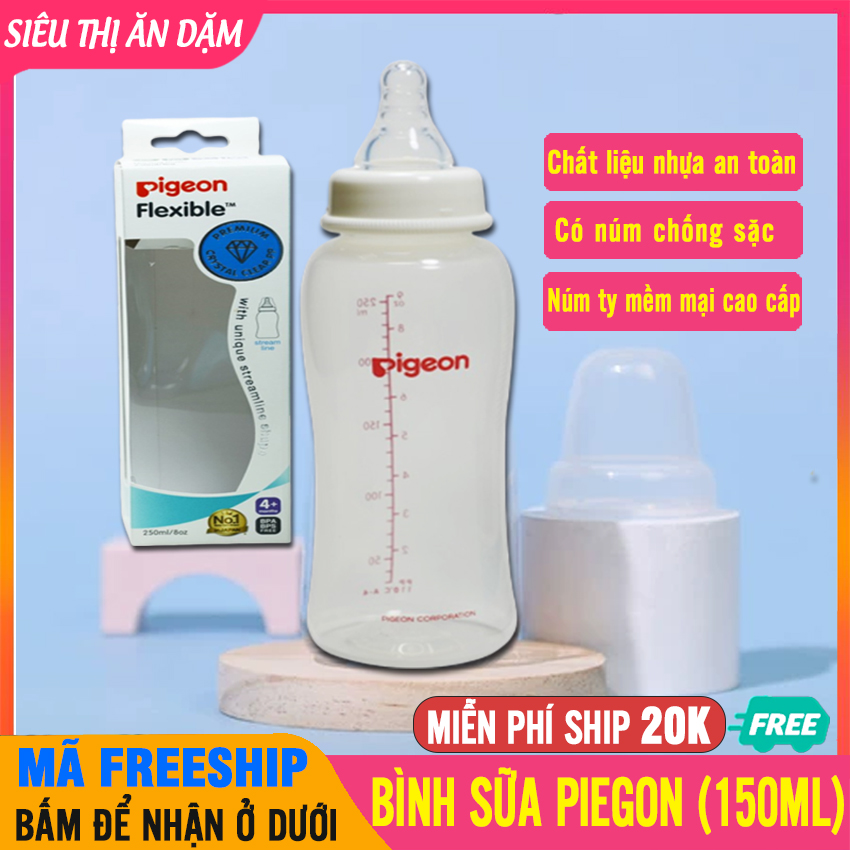 Bình Sữa PIGEON Chất Liệu Cao Cấp, Núm Vú Silicon, Khả Năng Chịu Nhiệt Lên Đến 110 Độ C - Bình Sữa Cho Bé, Bình Sữa Cho Bé Sơ Sinh, Bình Trữ Sữa - Binh Sua Pigeon Streamline 150ml - 4902508266512