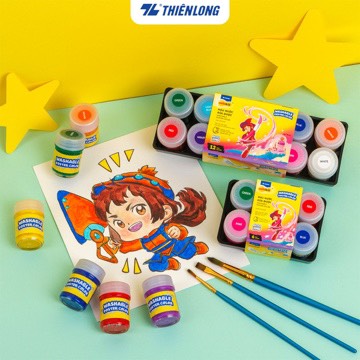 Hộp 6/12 màu nước rửa được - Washable Poster Color Thiên Long Colokit - Nhân vật Futy Akooland thế giới học cụ thần kỳ
