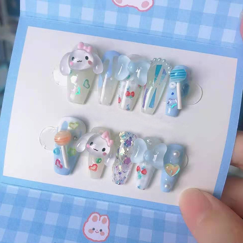Charm thỏ trang trí móng, charm chó thỏ tai cụp trang trí móng tay nghệ thuật