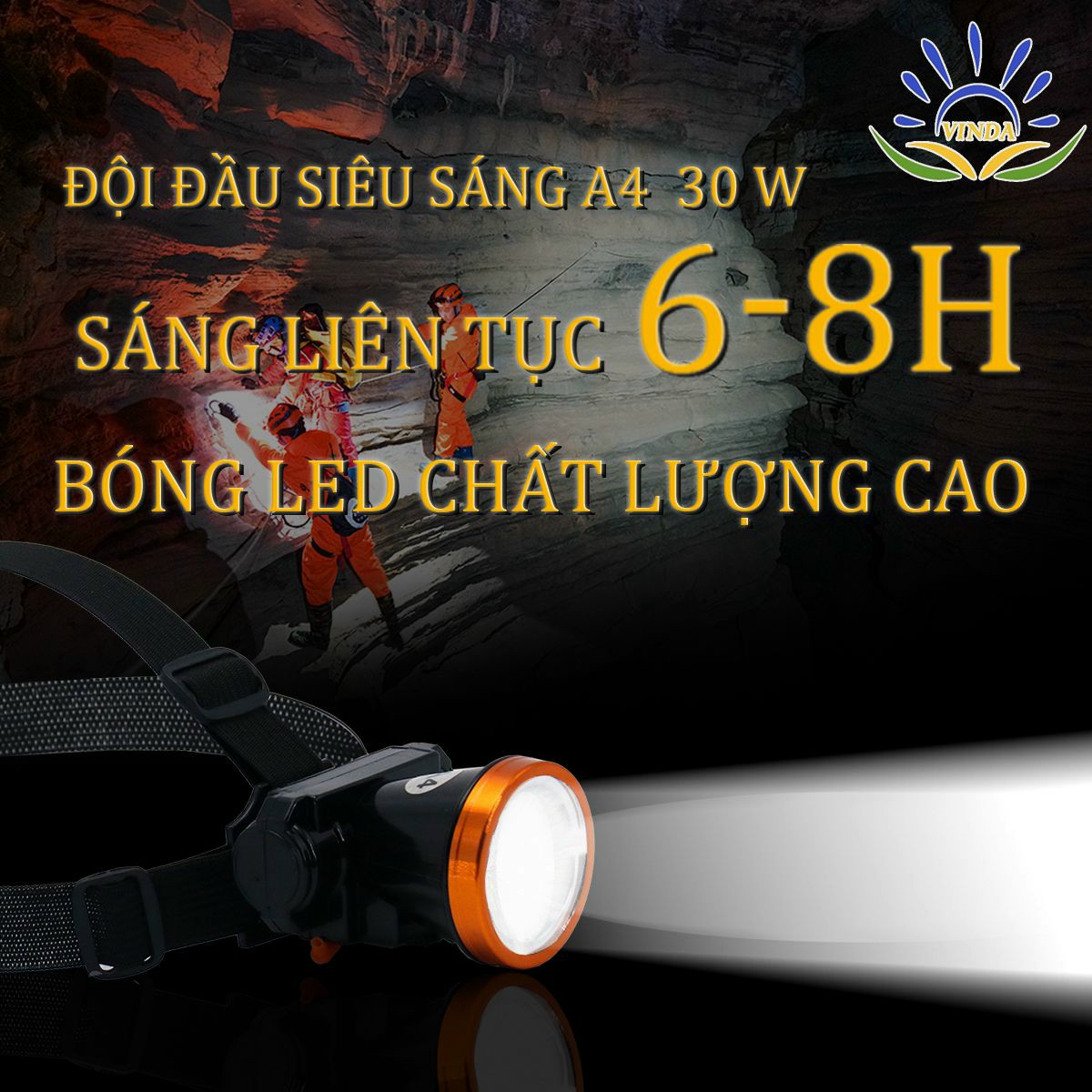 ĐÈN PIN SẠC ĐỘI ĐẦU LED KÍN NƯỚC SIÊU SÁNG SIÊU BỀN, PIN TRÂU A4 HÀNG CHỮ THÁI