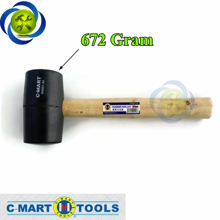 Búa cao su cán gỗ c-mart g0001-24 đầu búa nặng 672gram