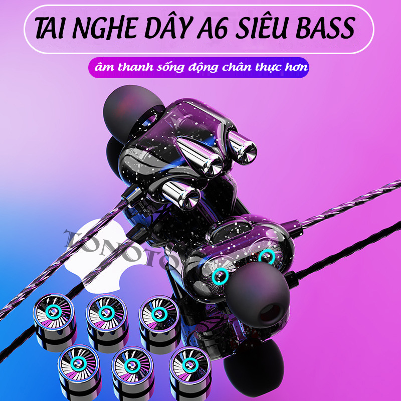 [TẶNG GIÁ ĐỠ NHÂN] Tai Nghe Nhét Tai Có Dây Jack 3.5mm Siêu Bass, Âm thanh HIfi lõi tứ phù hợp với mọi thể loại Gaming, EDM, Remix Tương Thích với Android Iphone, Máy Tính Bảng, Laptop, PC - Tonoto Store