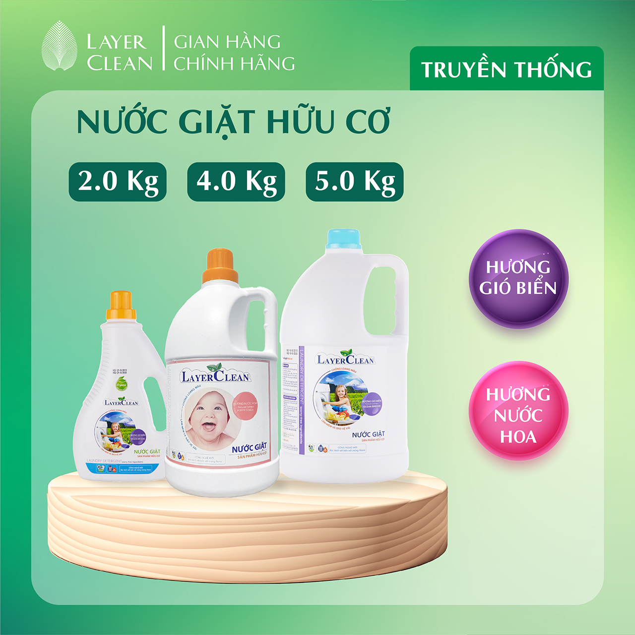 Nước giặt hữu cơ truyền thống Layer CLean, sạch bóng tự nhiên, an toàn thân thiện