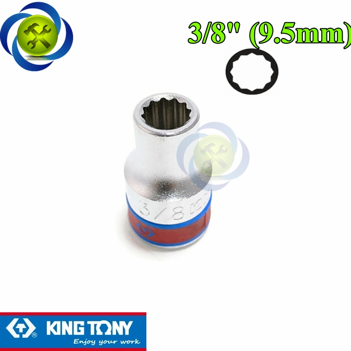 Tuýp 3/8 hệ icnh 1/2 kingtony 433012s loại ngắn 12 cạnh màu trắng 9.5mm
