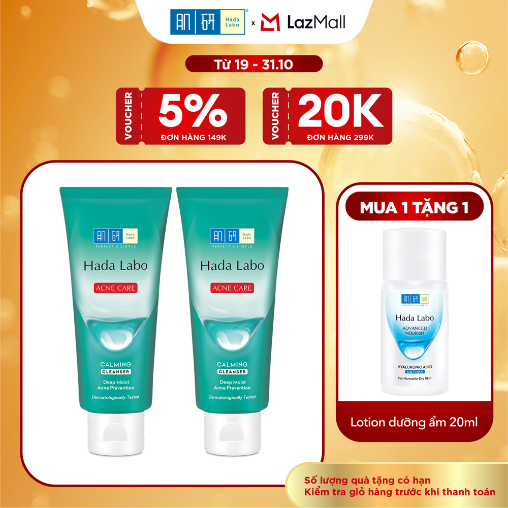 [VB] Bộ 2 Sữa rửa mặt Hada Labo cho da dầu mụn, da nhạy cảm Hada Labo Acne Care Calming Cleanser 80g