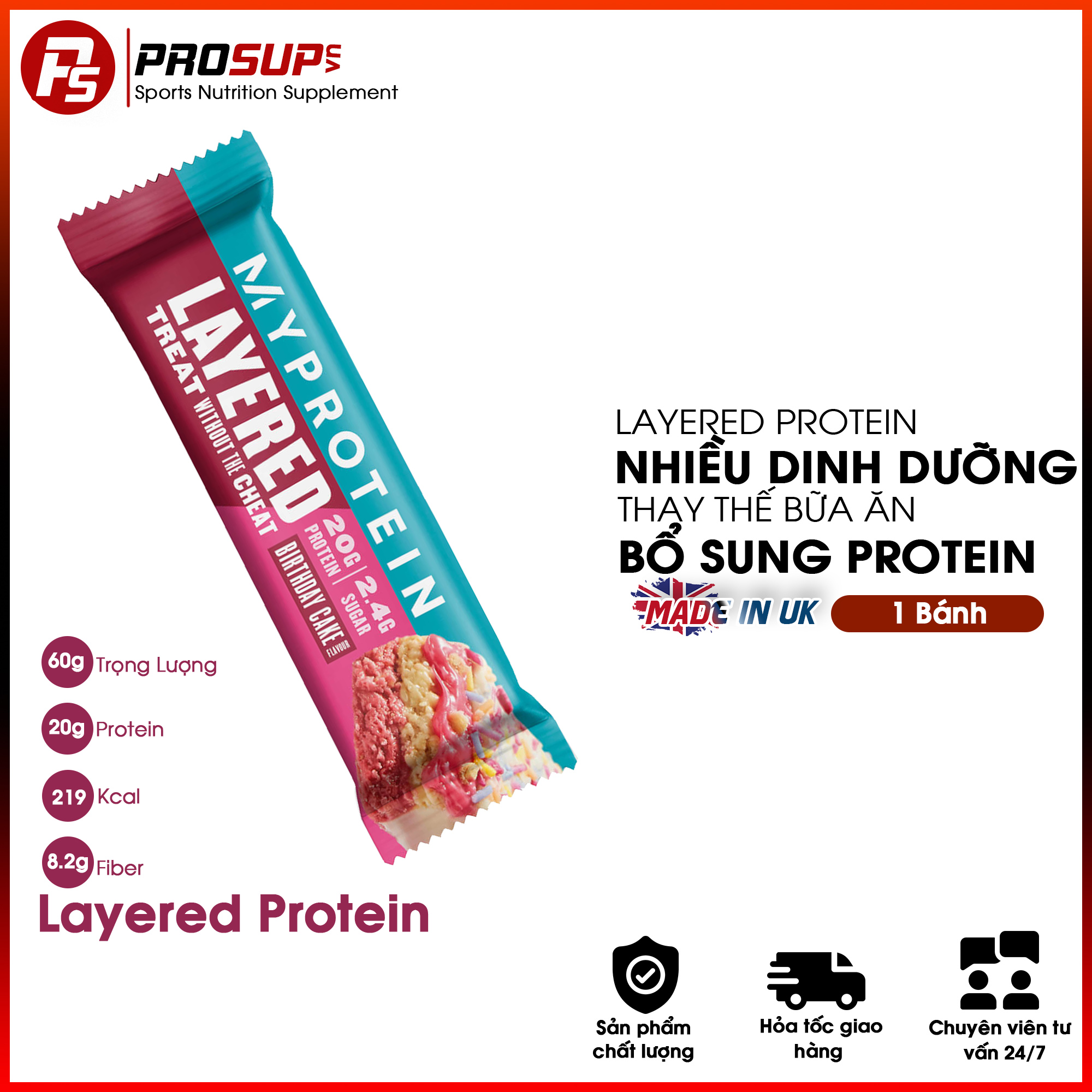 Layered Protein Bar - My Protein Bánh protein bar 6 lớp nhân phủ,thơm ngon, bổ sung protein dinh dưỡng cao cấp