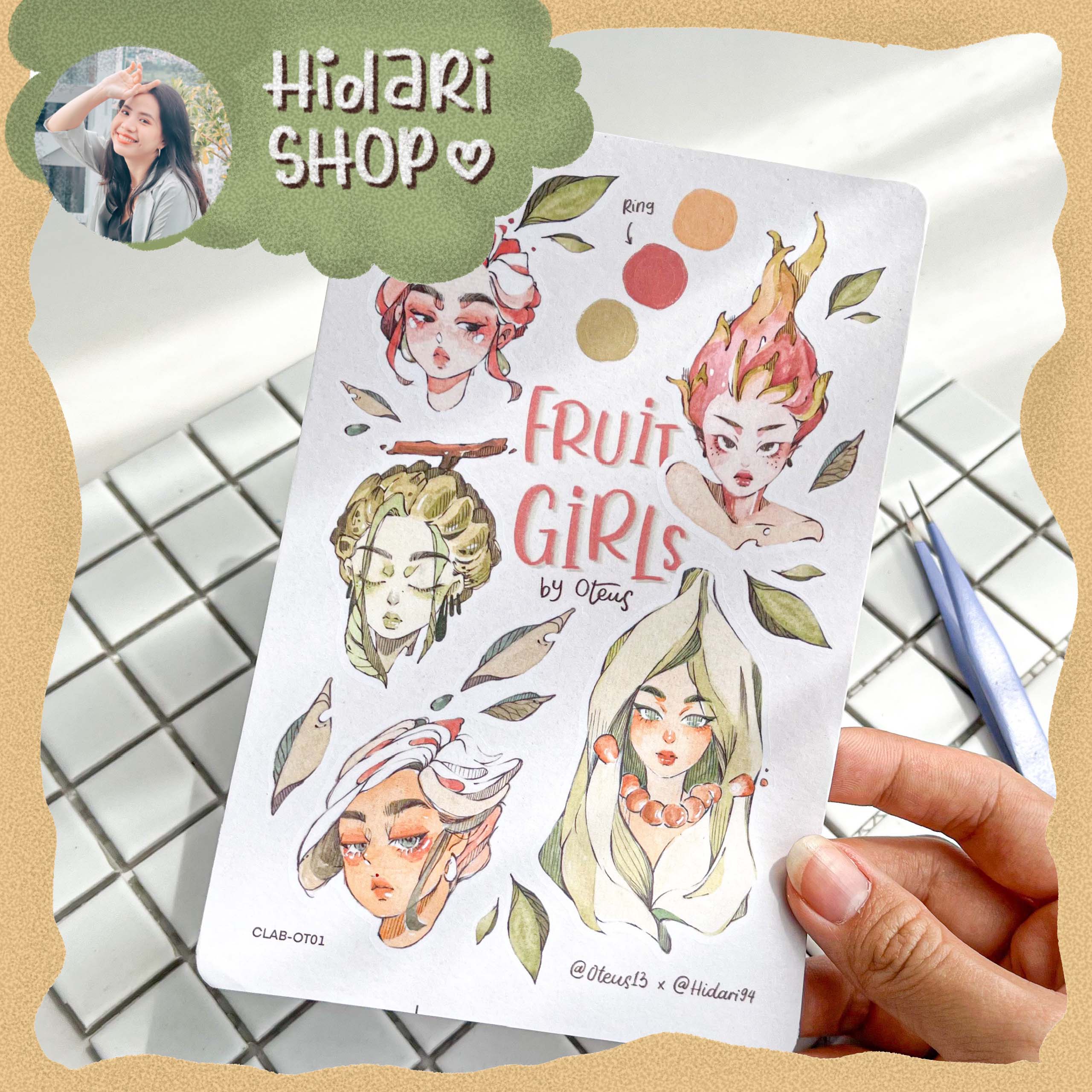 Washi Sticker Fruit Girls by Oteus trang trí sổ vintage journal | Hidari