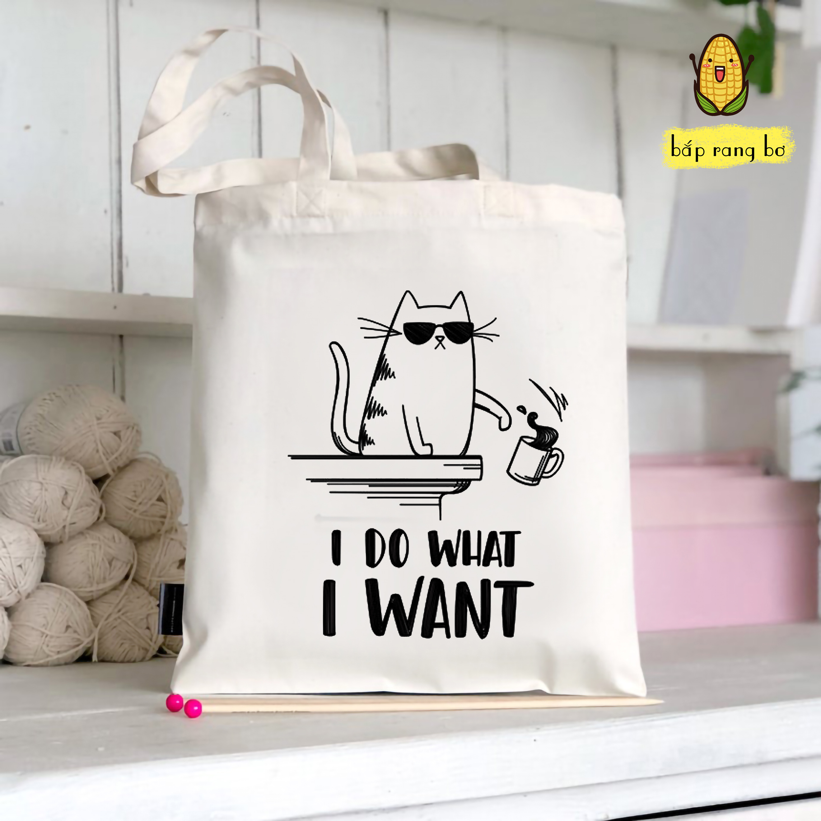 TÚI TOTE VUÔNG MÈO MŨM MĨM (CÓ KHÓA + TÚI CON) - VẢI CANVAS