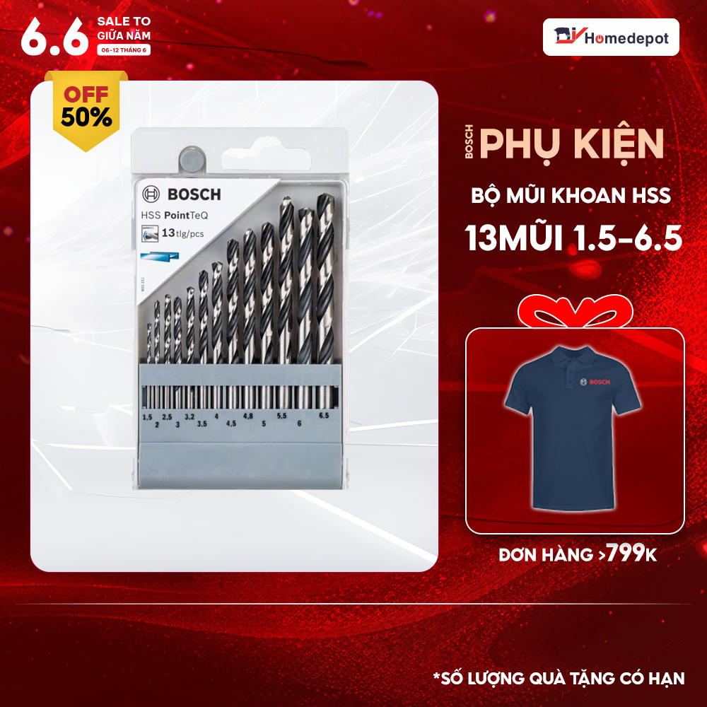 Bộ 13 mũi khoan kim loại 1.5-6.5mm Bosch HSS-R 2608577349