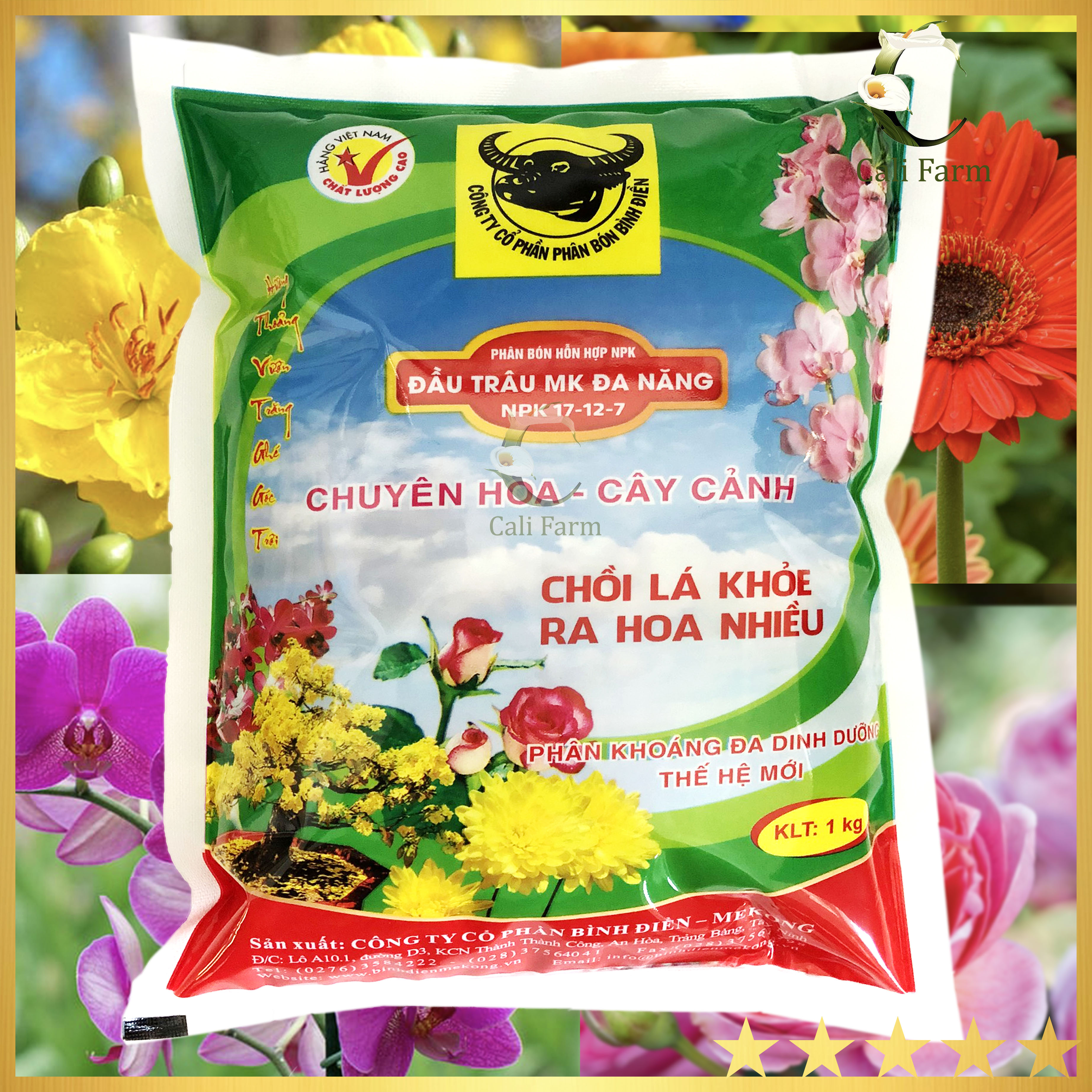 PHÂN BÓN ĐẦU TRÂU MK ĐA NĂNG NPK 17-12-7 (1KG) CHUYÊN HOA VÀ CÂY CẢNH