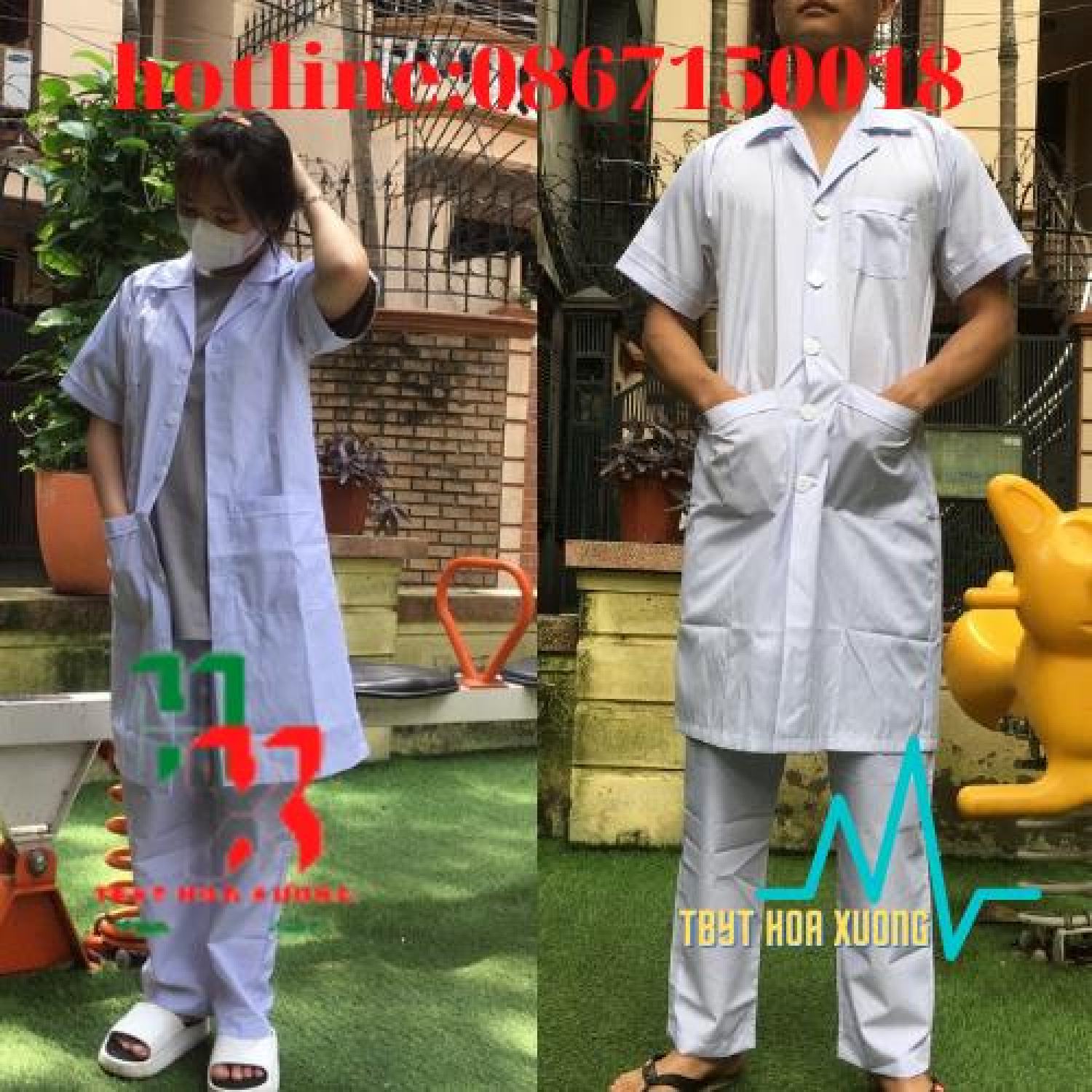 Bộ quần áo blouse bác sĩ nam/nữ cộc tay dáng dài vải cao cấp