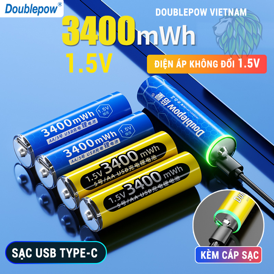 Bộ Pin Sạc AA 3400mWh 1.5V USB - Pin Sạc Micro Không Dây - Pin Đồ Chơi Điện Tử - Pin Tiểu Sạc Dung Lượng Cao - Pin Micro Loa Kẹo Kéo - Pin Chuột Không Dây