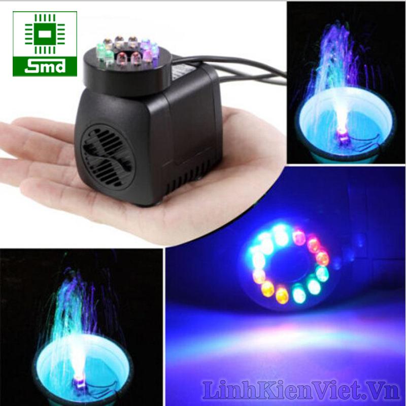 Bơm nước 220v 10w 12 đèn led trang trí bể cá