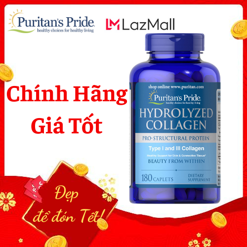 Viên uống căng mịn da như Ngọc Trinh  (HSD: 05/2024), trị nám Collagen thủy phân Puritan's Pride Hydrolyzed Collagen 1000mg 180 viên