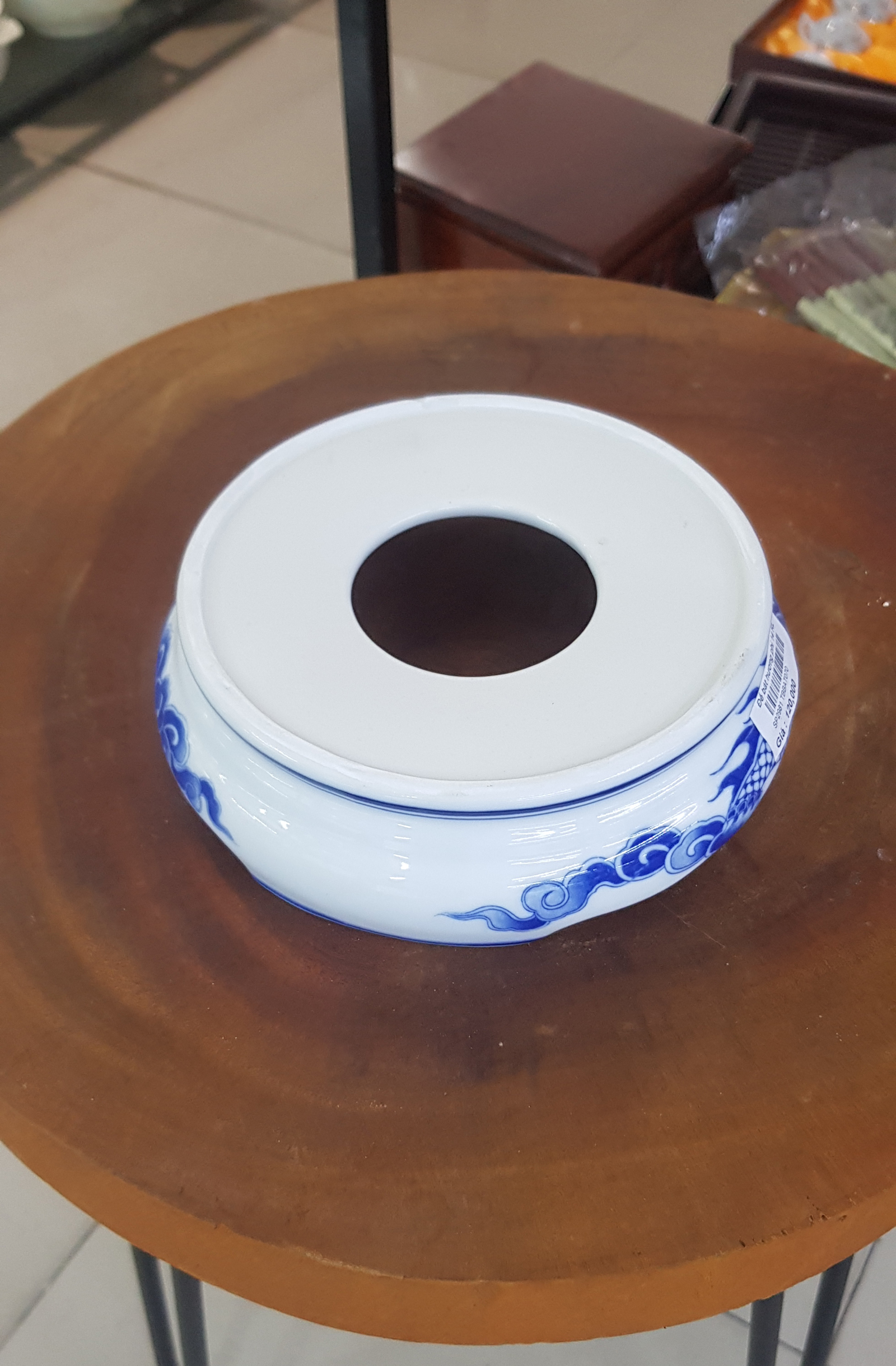 Chân kê bát hương thờ cúng men xanh trắng - Gốm Bát tràng