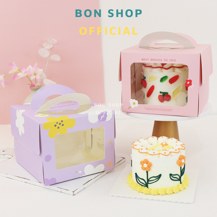 Hộp đựng bánh kem Mini có cửa sổ SIZE 16 x 12.5 CM kèm đế đựng bánh kem Bento, bánh Mousse, quà tặng dày dặn, sắc nét