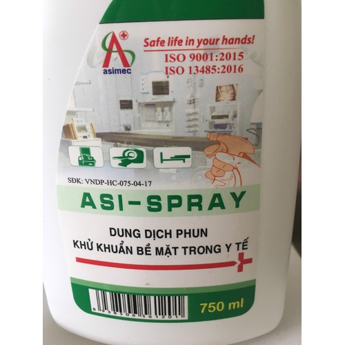 Asi-spray: dung dịch phun khử khuẩn bề mặt trong y tế chai 750ml