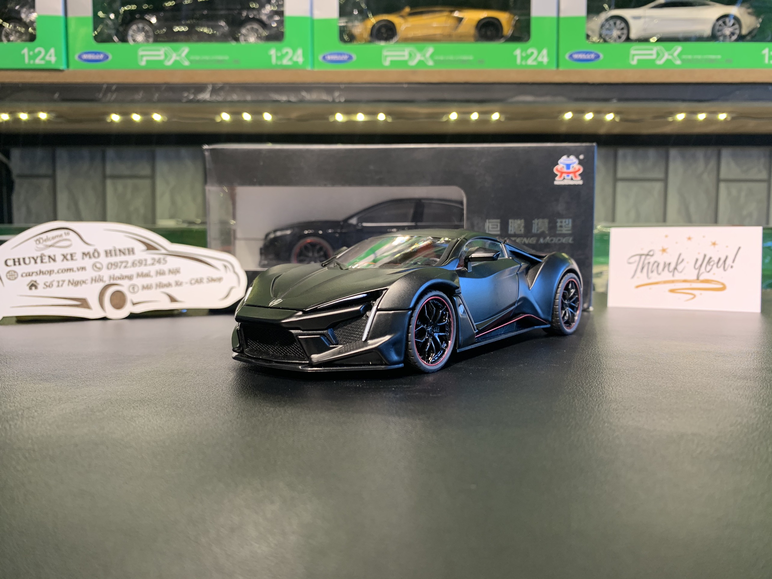Mô hình trưng bày siêu xe Lykan Hypersport tỉ lệ 1:24 hãng HengTeng ( đen+đỏ)