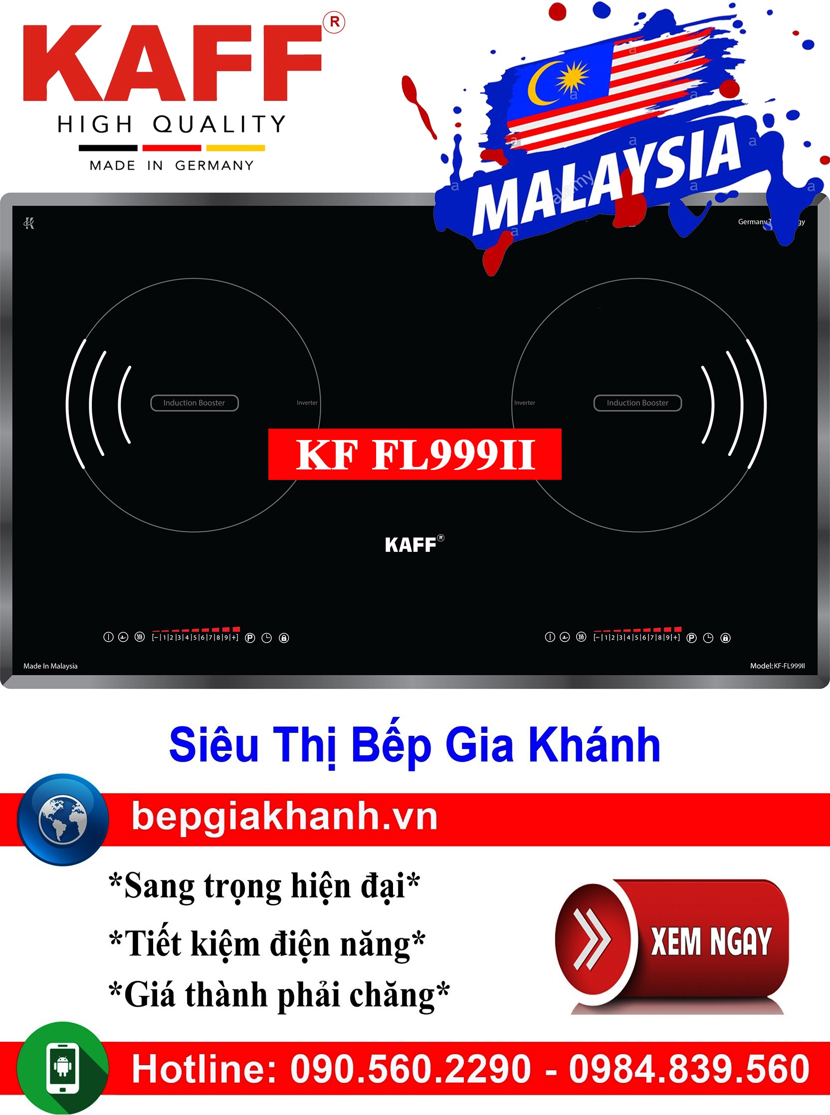 [HCM]Bếp từ đôi Kaff KF FL999II nhập khẩu Malaysia, bếp từ, bếp điện từ, bếp từ đôi, bếp điện từ đôi, bếp từ giá rẻ, bếp điện từ giá rẻ, bếp từ đơn, bep tu don, bep tu