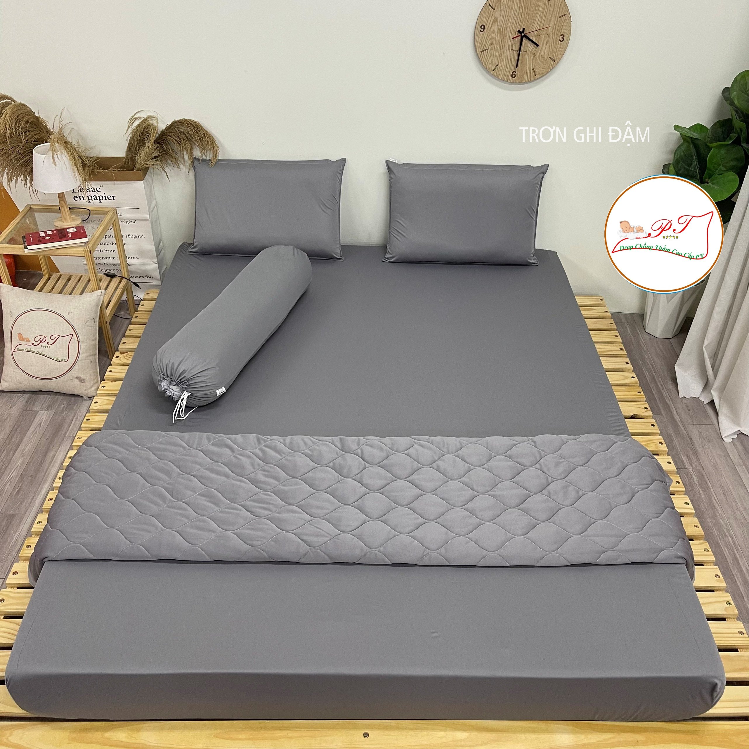 Ga Chống Thấm Cao Cấp PT Mẫu Họa Tiết Trơn Ghi Đậm