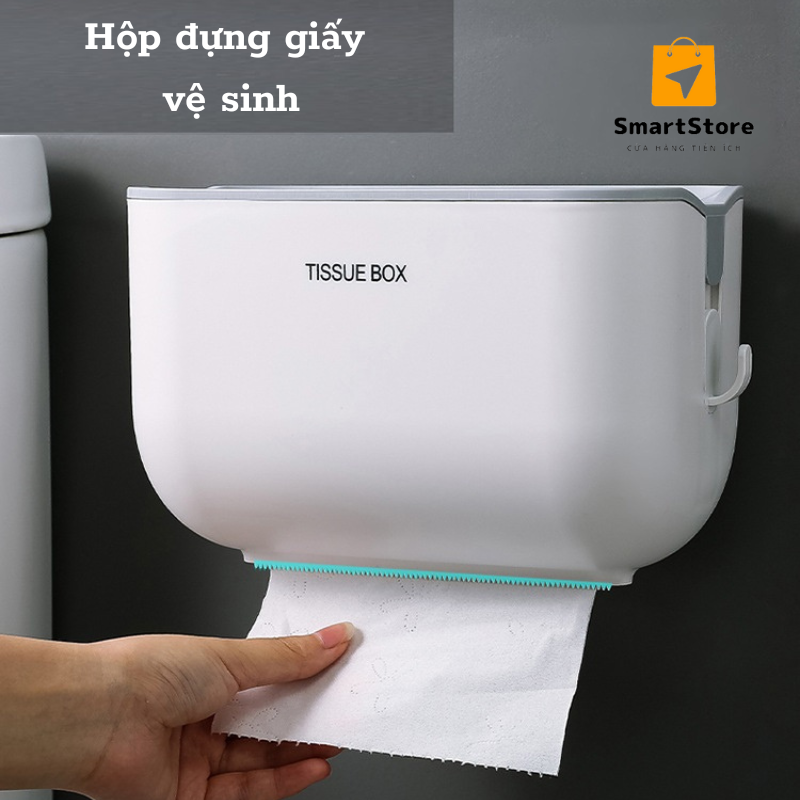 Hộp đựng giấy vệ sinh chống nước kèm kệ để đồ thông minh, kiểu dáng nhỏ gọn, tiện dụng (đã bao gồm 1 miếng dán )