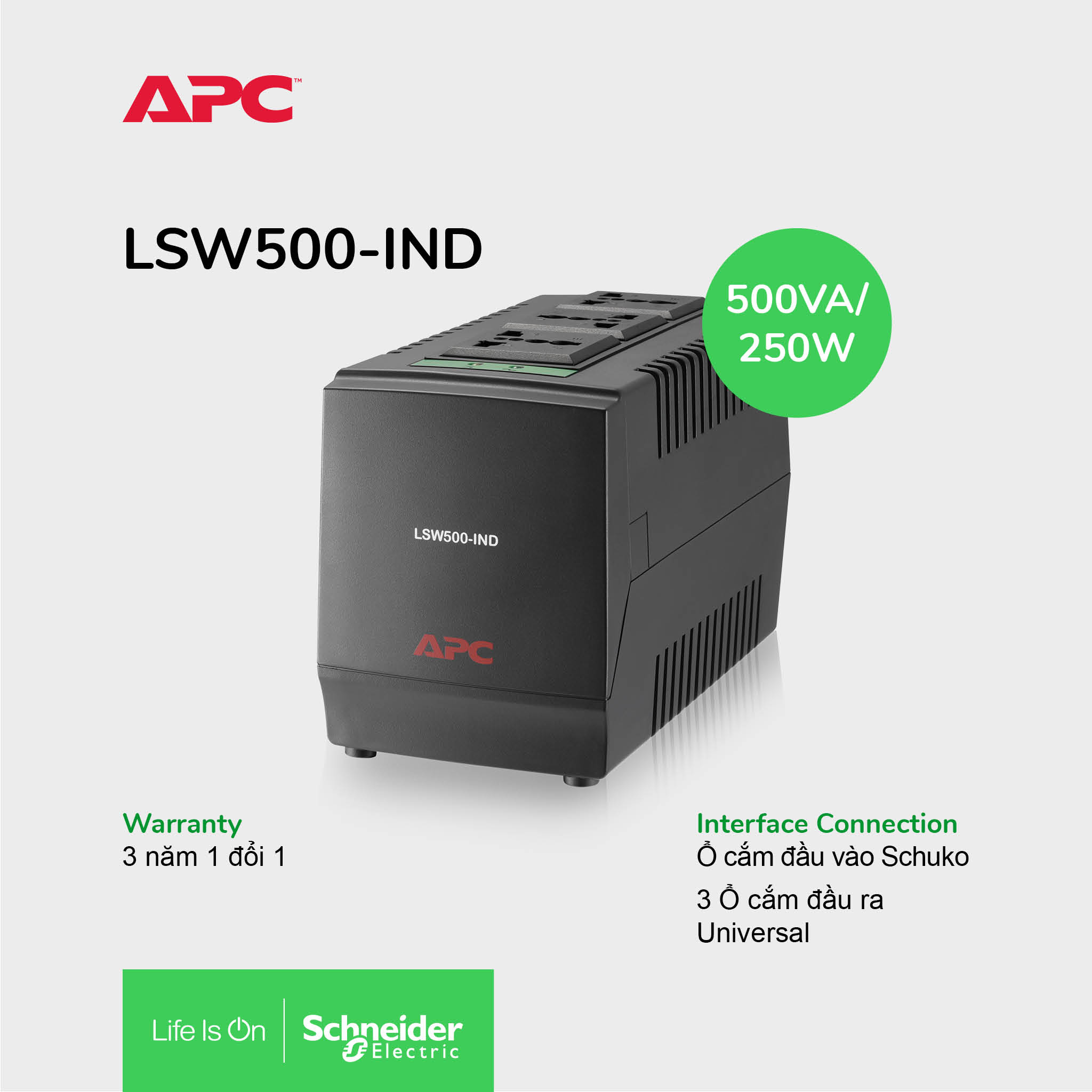 Ổn áp APC by Schneider Electric Line-R 500VA LSW500-IND