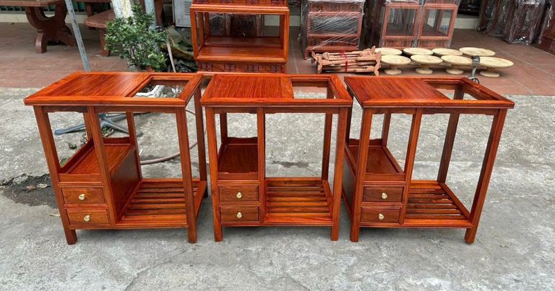 Bàn trà gỗ hương lào cao 68 ngang 60 sâu 45cm