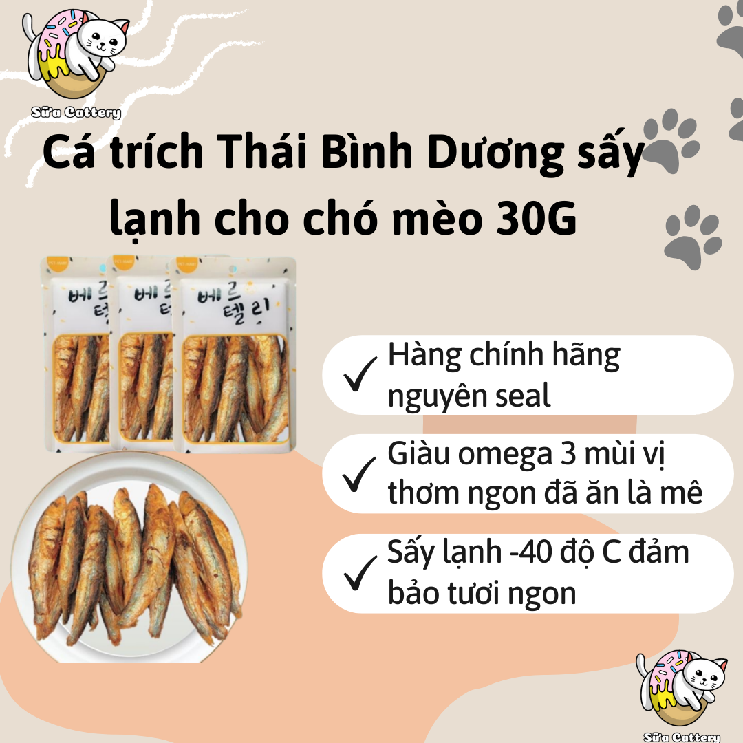 Cá trích Thái Bình Dương sấy lạnh cho cún mèo, giữ nguyên 100% dinh dưỡng, độ tươi ngon, giàu khoáng chất, omega 3