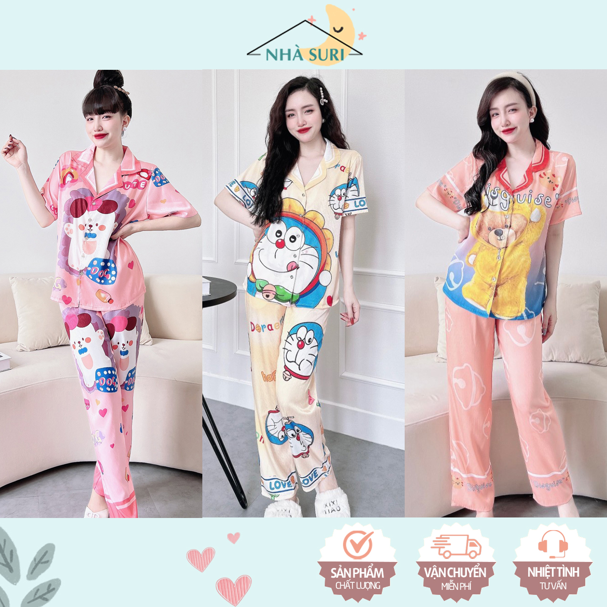 Đồ bộ pijama ngủ mặc nhà tay ngắn lụa tằm xước ánh kim cao cấp mềm mịn
