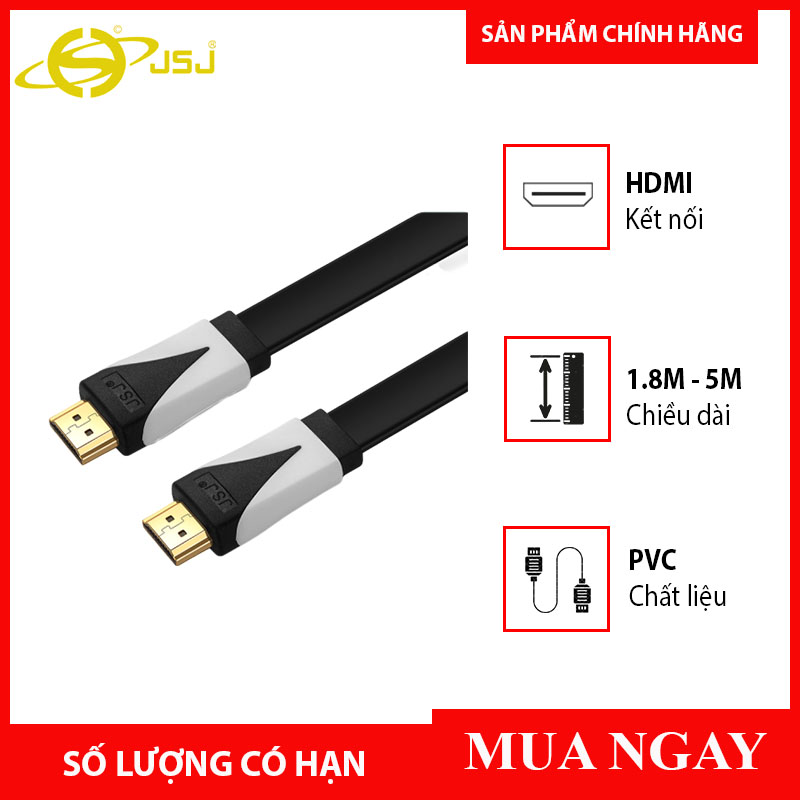 Dây cáp hdmi dài 1.8m loại dẹp jsj-h600