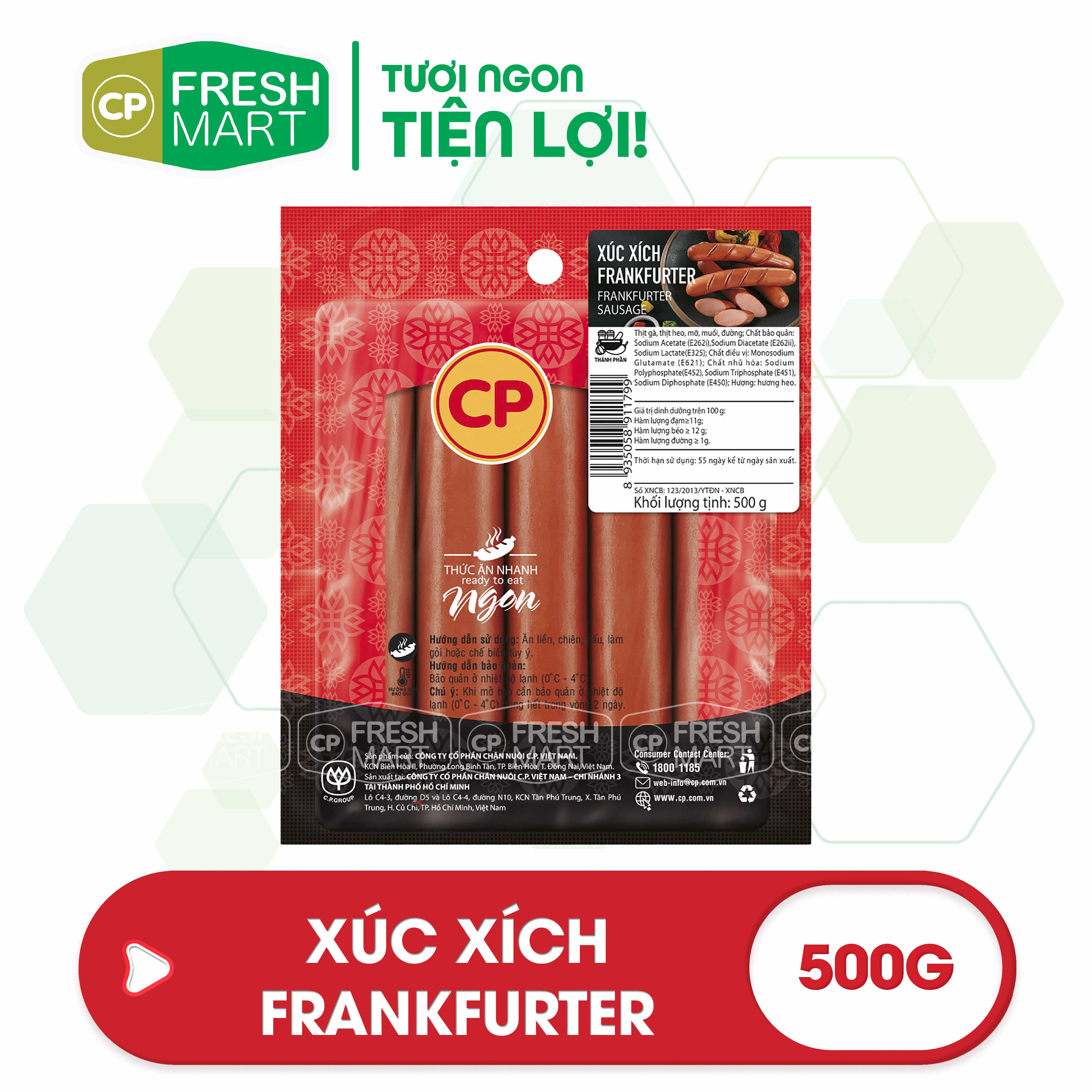 Xúc xích xông khói frankfurter cp 500g - xúc xích cp foods - thơm ngon tiện lợi - cp fresh mart
