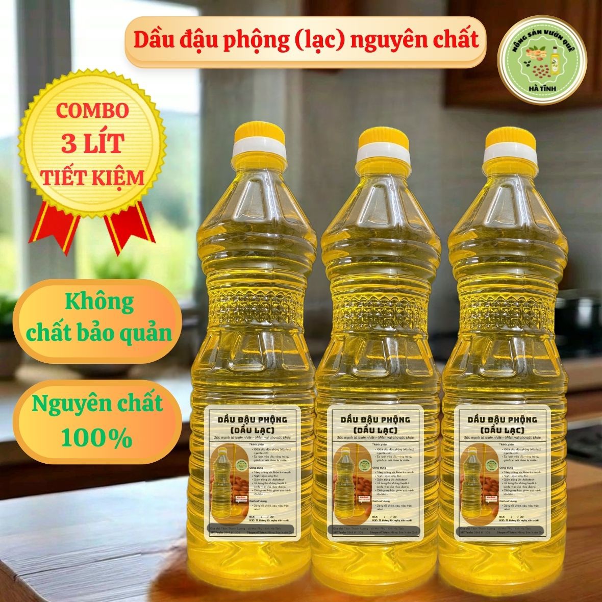 Dầu Đậu Phộng 3L Ép Lạnh – Dầu Lạc Nguyên Chất Sạch Từ Hạt Lạc Tươi – Thơm Ngon, An Tâm Cho Bé & Gia Đình