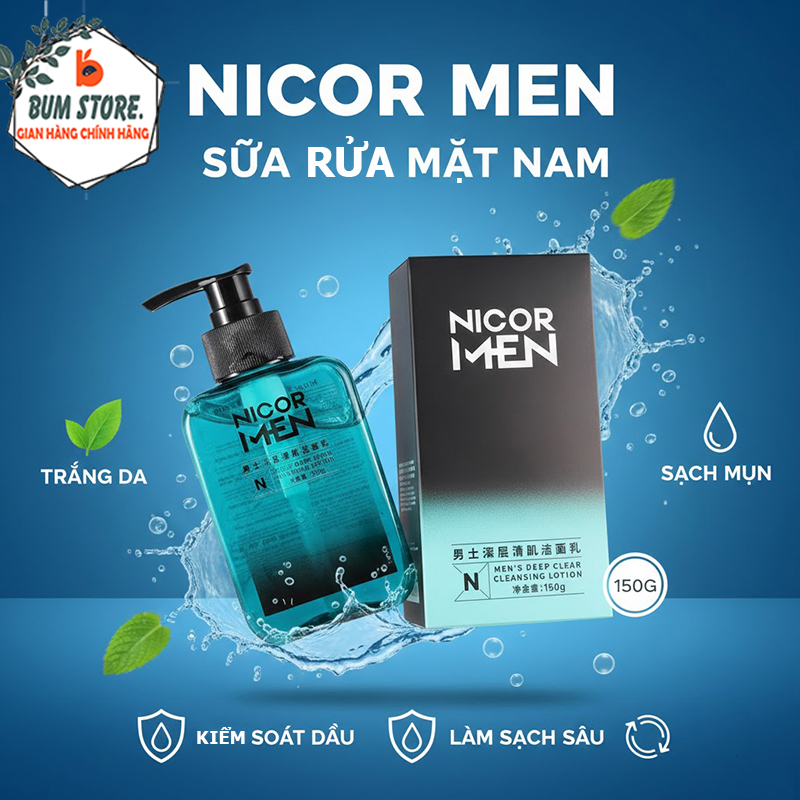 Sữa Rửa Mặt Nam – Làm Sạch Sâu, Giảm Nhờn, Ngăn Ngừa Mụn, Dưỡng Sáng Da NICOR 150g