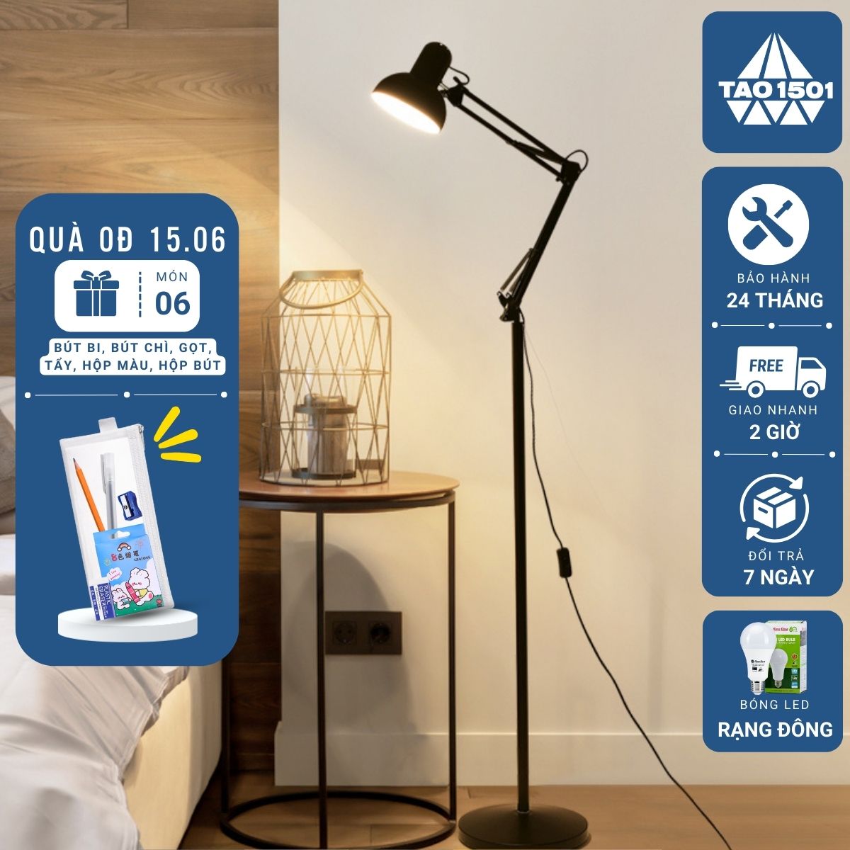 Đèn cây đứng ta0704 tao1501 decor phòng đọc sách đèn cây pixar cao 2m, thân sắt sơn tĩnh điện, bóng led chính hãng chống cận bảo hành 2 năm