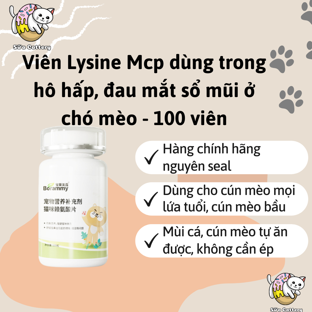 Lysine hỗ trợ hô hấp tăng đề kháng cho chó mèo MCP Hộp 100 viên