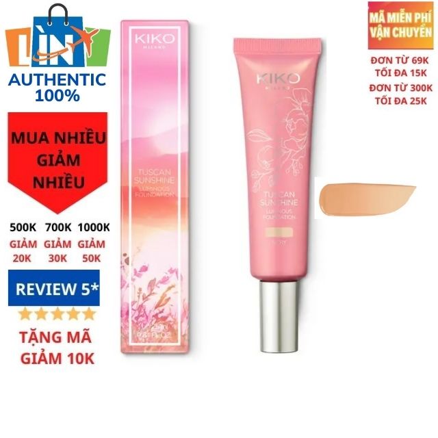 Kem nền cao cấp Kiko Tuscan Sunshine Luminous 25ml hàng Ý thấm nhanh mịn màng màu da tự nhiên