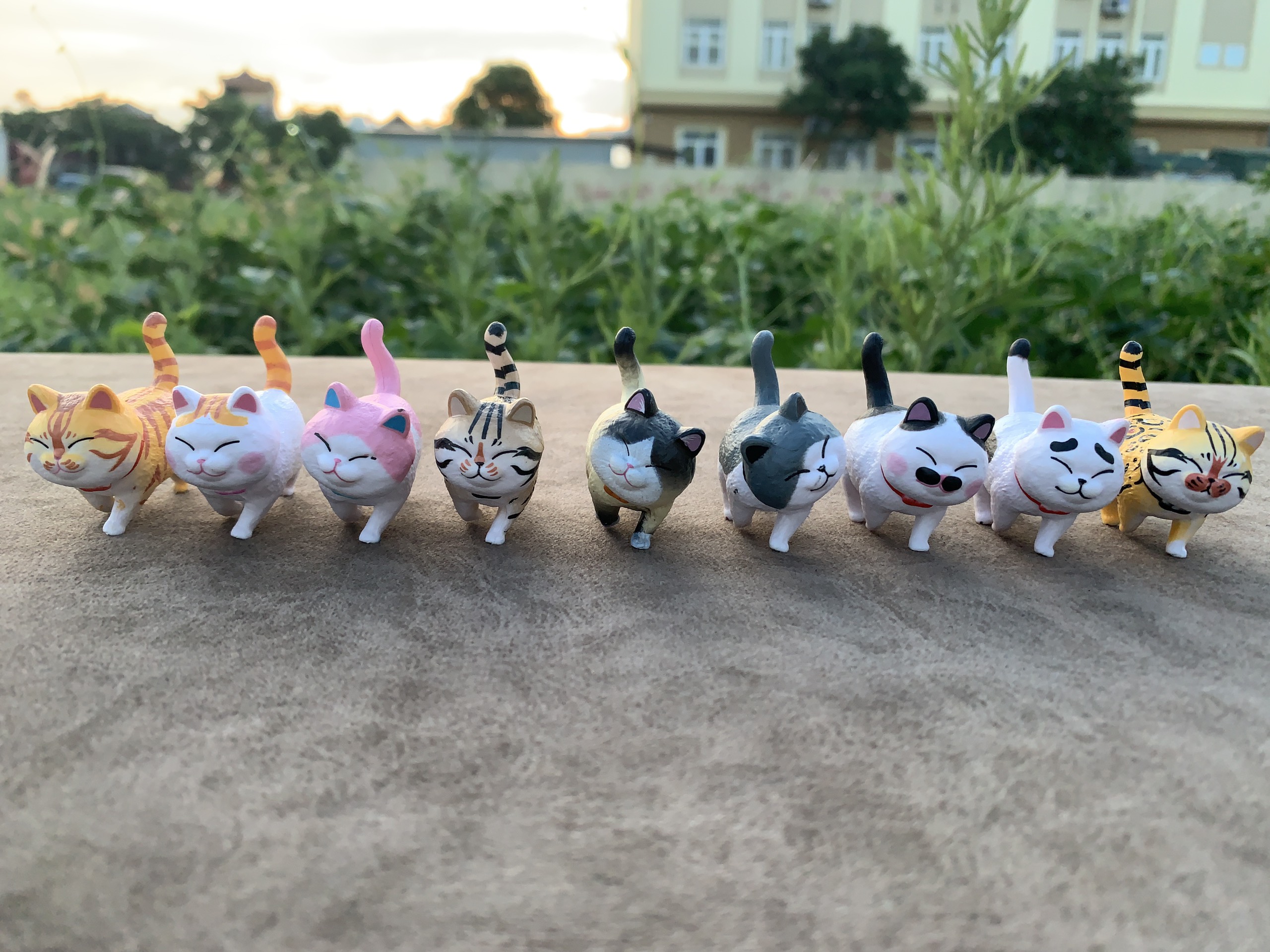 Mô hình 09 mẫu mèo mập dễ thương trang trí tiểu cảnh, móc chìa khóa, DIY