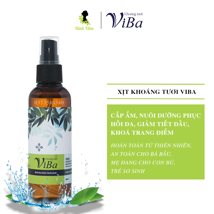 Xịt khoáng tươi Viba - 250ml - Cấp ẩm , giảm dầu, khoá trang điểm  trên da - An toàn với bà bầu, mẹ có con nhỏ ,trẻ sơ sinh - Dinh ViBa