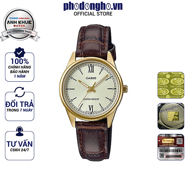 Đồng hồ nữ dây da casio anh khuê ltp-v005gl-9budf