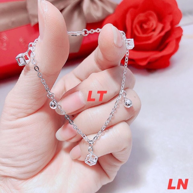 Lắc tay lắc chân bi mặt hộp - trang sức bạc ta
